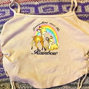 Khaki colored crop top/ Size S/ Thin straps/ Lace up sides/ Graphic Print